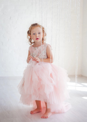 Blush Pink Tulle Flower Girl Dress Photoshoot Dress